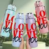 1PC Red Black Love You Word Pattern 750ml Color Plastic Sports Water Bottle Leakproof Flip Straw Lid Suitable for Sports Office Home Use