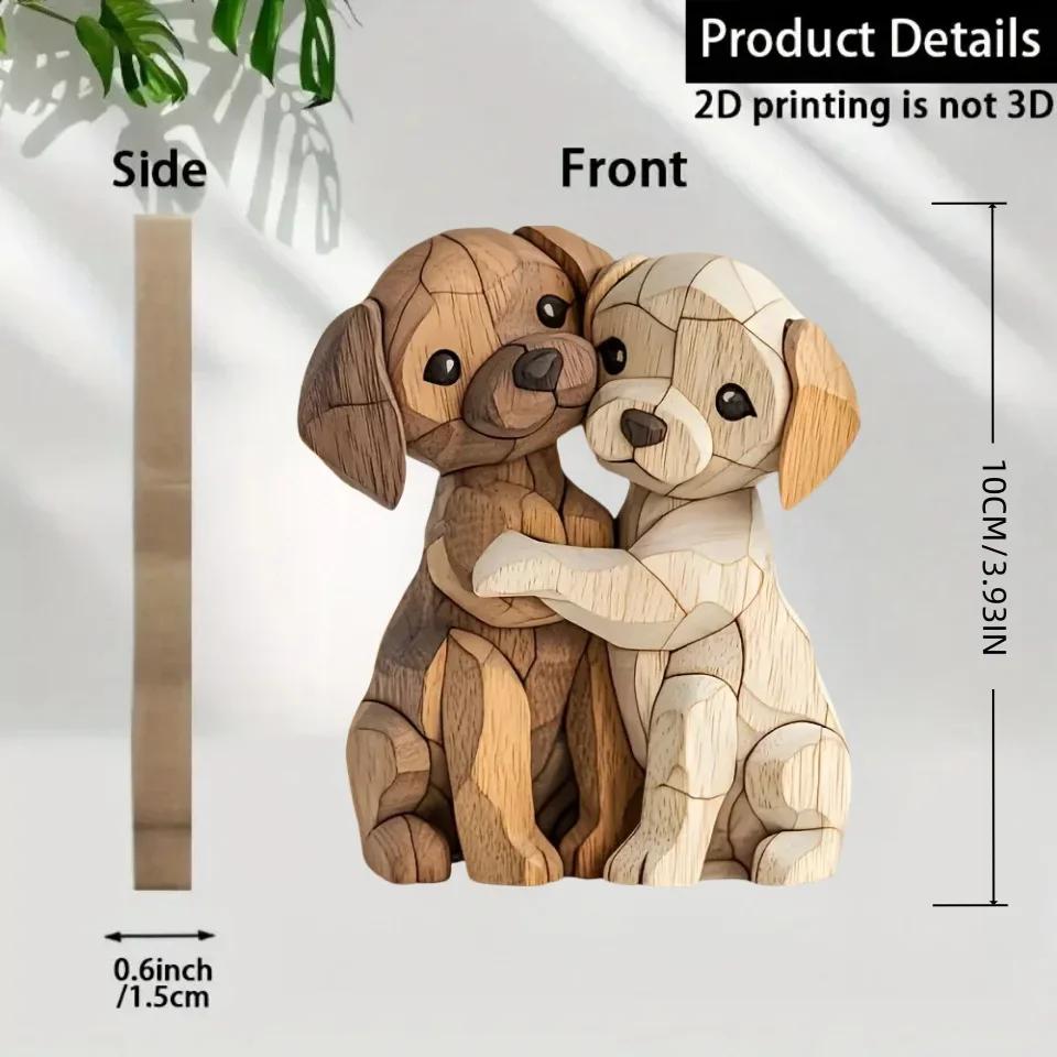 Minimalist 2D Flat Natural Wood Grain Cat Dog Rabbit Couple Figurine Home Tabletop Decor Lover Gift Wood Animal Figurine