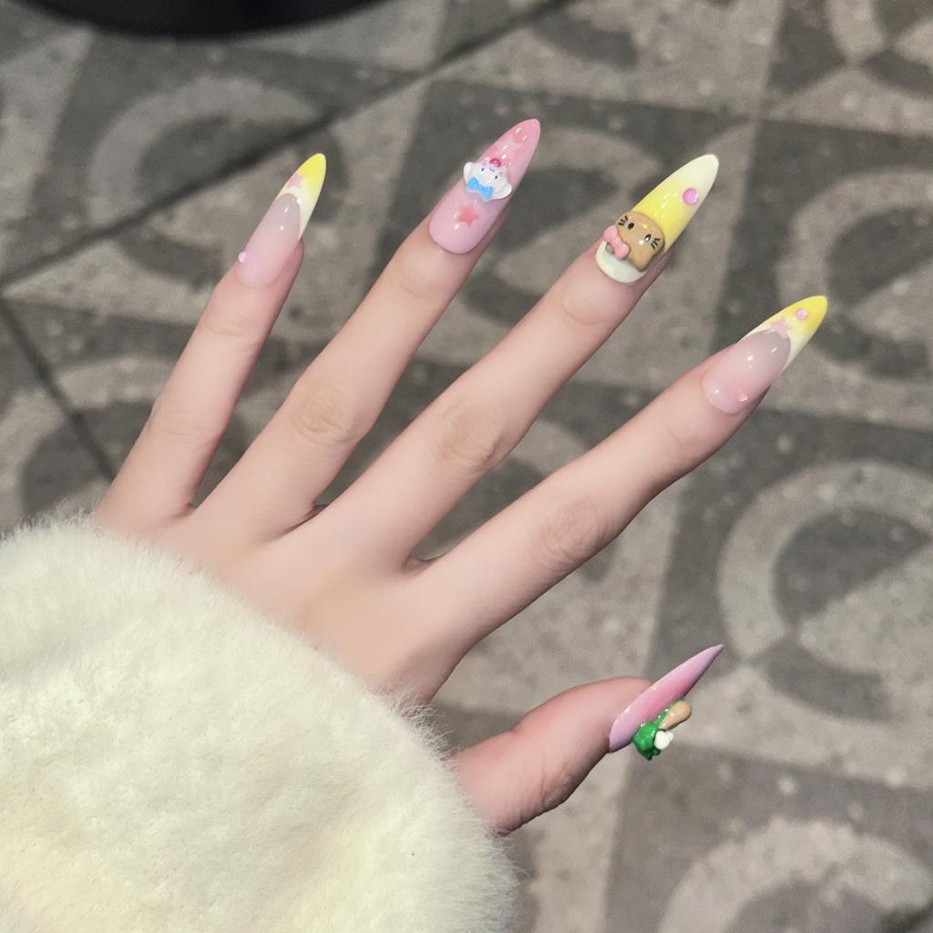 Wearing Nail Handmade High-quality Fake Nail Patches for Summer Beach Cute Dopamine Nail Art Finished Nail Tablets