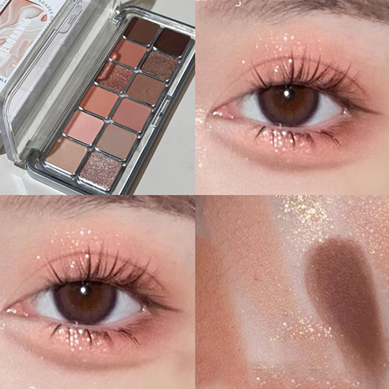 Herorange 12 Kleuren Oogschaduw Palet Mat Glitters Aardetinten Mengbaar Multi Gebruik Beginner Dagelijkse Make-up 18g