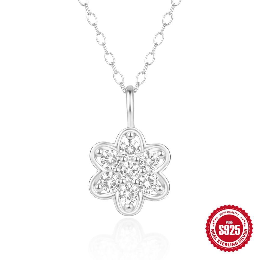 S925 Silver Diamond Flower Necklace Women'S Light Luxury High-End Niche Design Collarbone Chain Commuter Office Worker Accessories