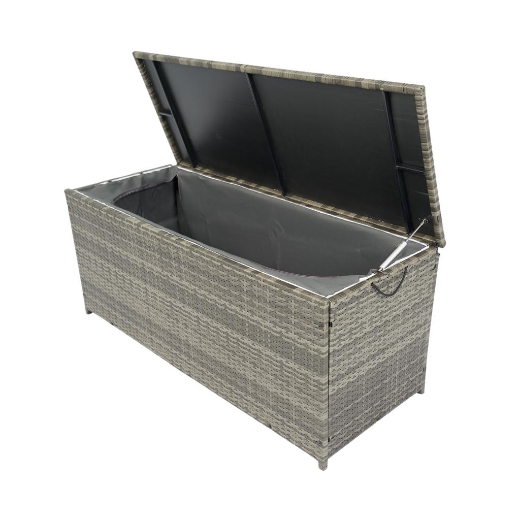 Outdoor Storage Box, 113 Gallon Wicker Patio Deck Boxes with Lid, Outdoor Cushion Storage for Kids Toys, Pillows, Towel Grey