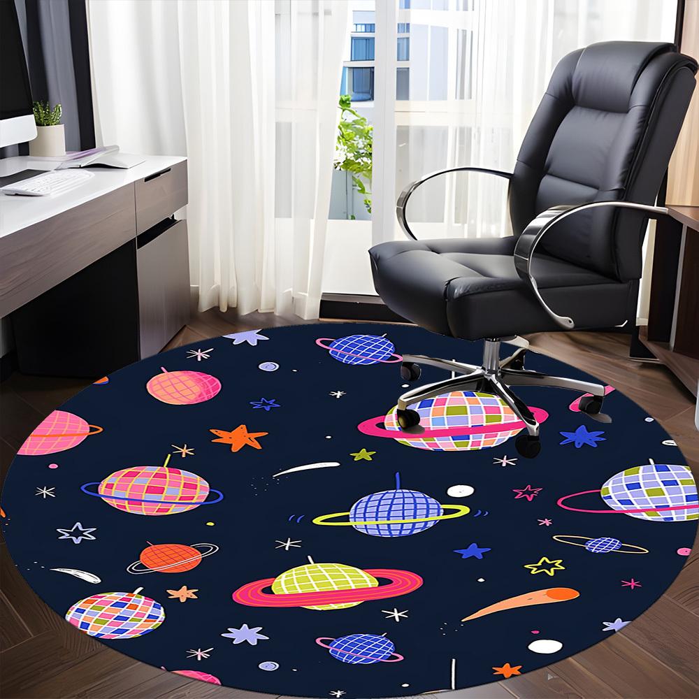 1PC Space Disco Office Round Area Rug, Mat Suitable For Office, Under Office Chairs Bedroom Living Room Home Decor, Room Deco