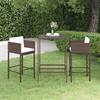 3pcs Garden Bar Furniture and Cushions Brown Wicker