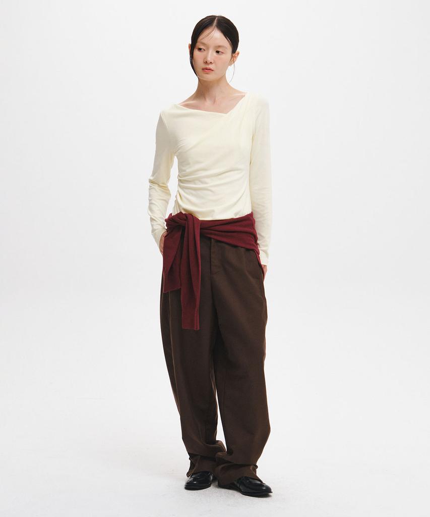 GENERALIDEA Draped Shirred Long Sleeve T-Shirt [Butter] / Gf3Lts503