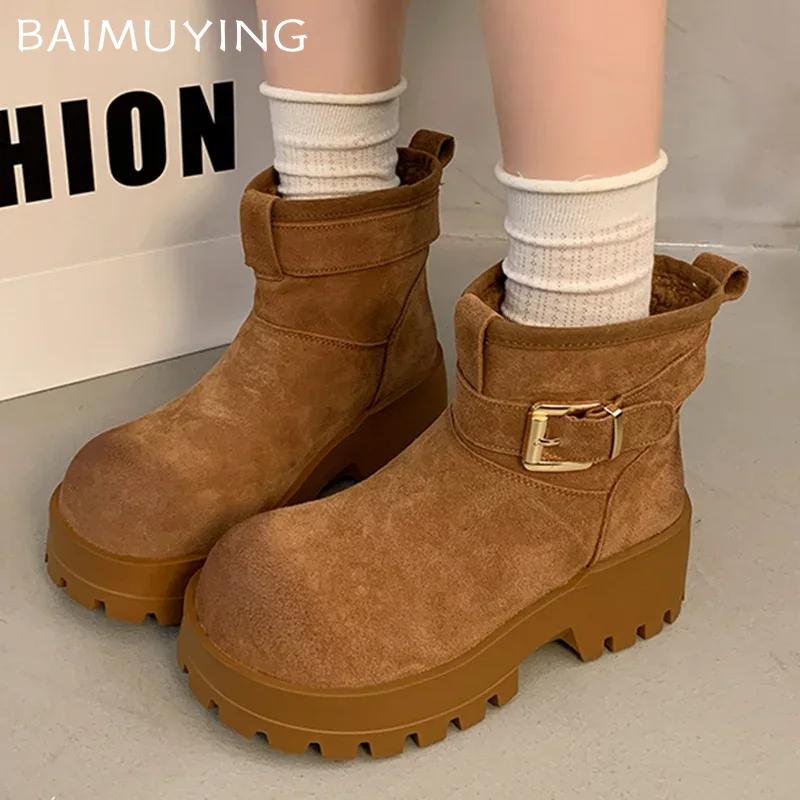 Platform Suede Women Snow Ankle Boots Warm Casual Shoes Woman 2025 Trend Winter Sneakers Short Plush Motorcycle Botas De Mujer