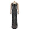 Women's Fashion Solid Color Mesh Strappy Long Dress with Hot Drilling Details