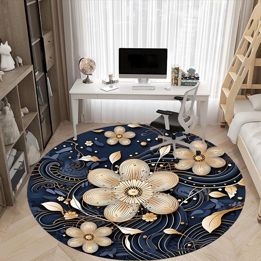 1pc Floral Mandala Office Round Area Rug, Indoor Mat Suitable For Office, Under Office Chairs Bedroom Living Room Home Decor, Room Deco 050