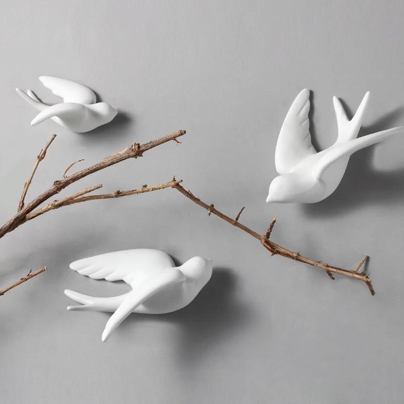 Ceramic Swallows Sparrow 3D Simple Ceramic Birds Murals Wall Hanging Decorations Crafts Home Ornaments Home Wall Sculptures RE