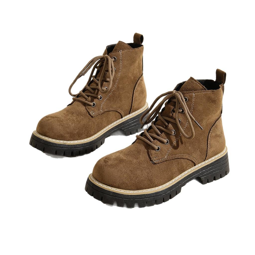 Round Head Velvet Martin Boots Women's Winter Lace-up Warm Large Size Retro Cotton Shoes