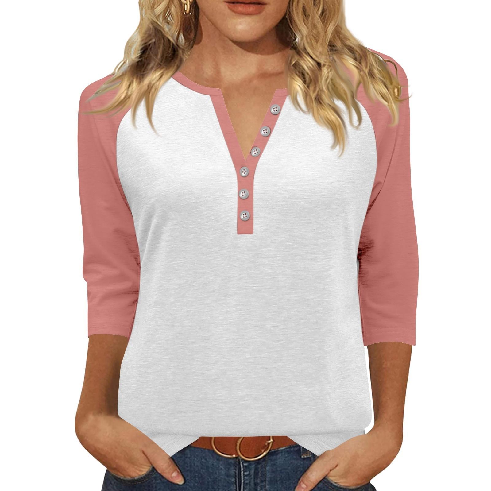 

Жен. Футболка С принтом Пуговицы Рукав 3/4 Повседневные Выходные Мода Классический Классический V-образный вырез Обычный Верх XXL