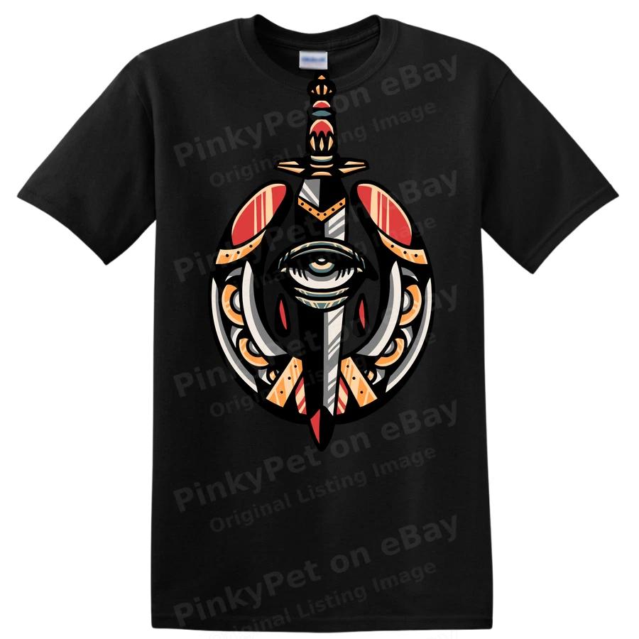 Sword Shield Graphic T Shirt Vintage Look Warrior Art Tee for Gamers