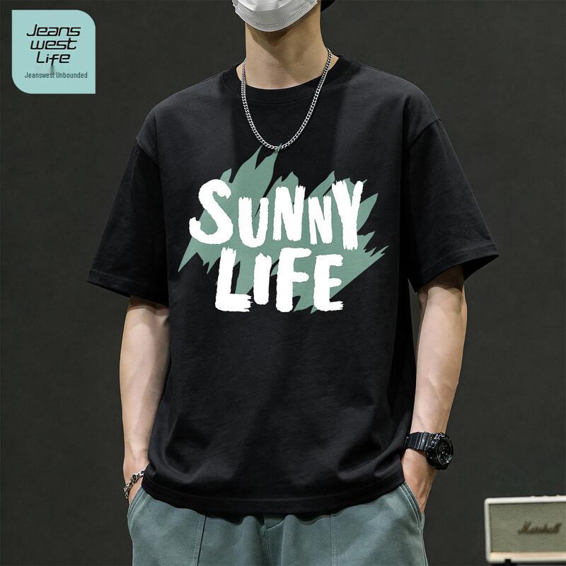 JEANSWEST LIFE Men s Letter Print Cotton Short Sleeve T-Shirt L