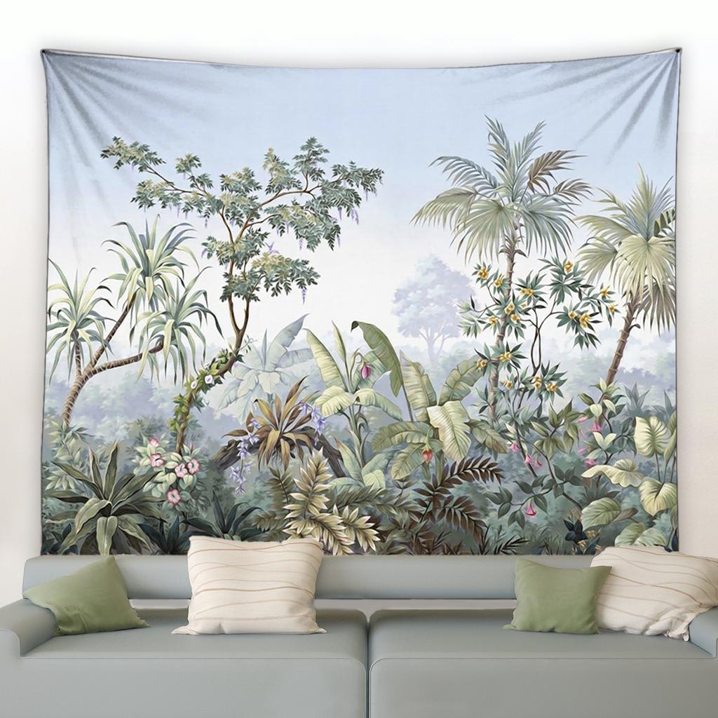 Papagal colorat Monstera Frunză de banană Acuarelă agățat pe perete Natură Peisaj Tapiserie pentru cameră de zi Tapiserie cu plante tropicale