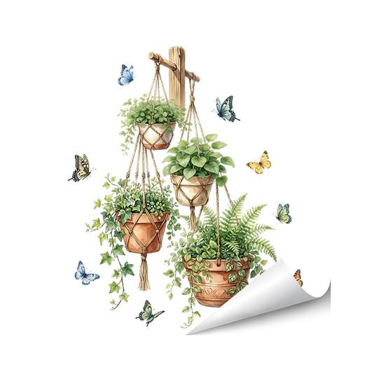 Green Potted Plants Wall Stickers Peel And Stick Floral Plants Vines Wall Art Decor for Living Room Bedroom Office