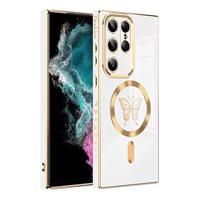 Electroplate Magnetic Butterfly Case For Samsung S25 S24 S23 Ultra S22 S21 Plus For Magsafe Wireless Charging Silicone Cover
