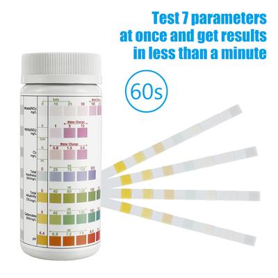 100 Pièces 7 en 1 Bandlettes Réactives Qualité de l'Eau Kit de Test Aquarium Nitrates/PH Dureté Totale Bandelette Test Eau Aquarium Pour Pisciculture