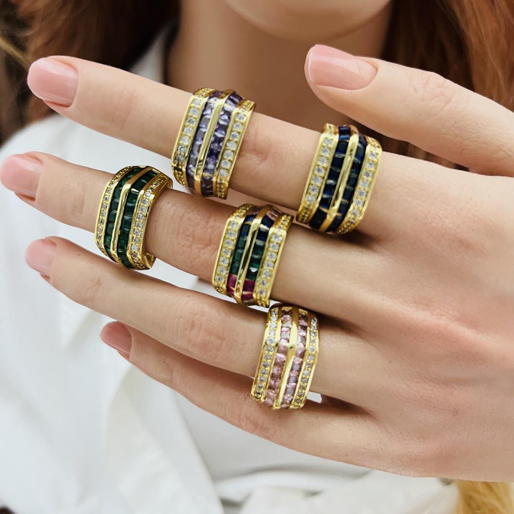 Inel cu zirconiu curcubeu placat cu aur de 18K - Design în stil rece european și american pentru femei