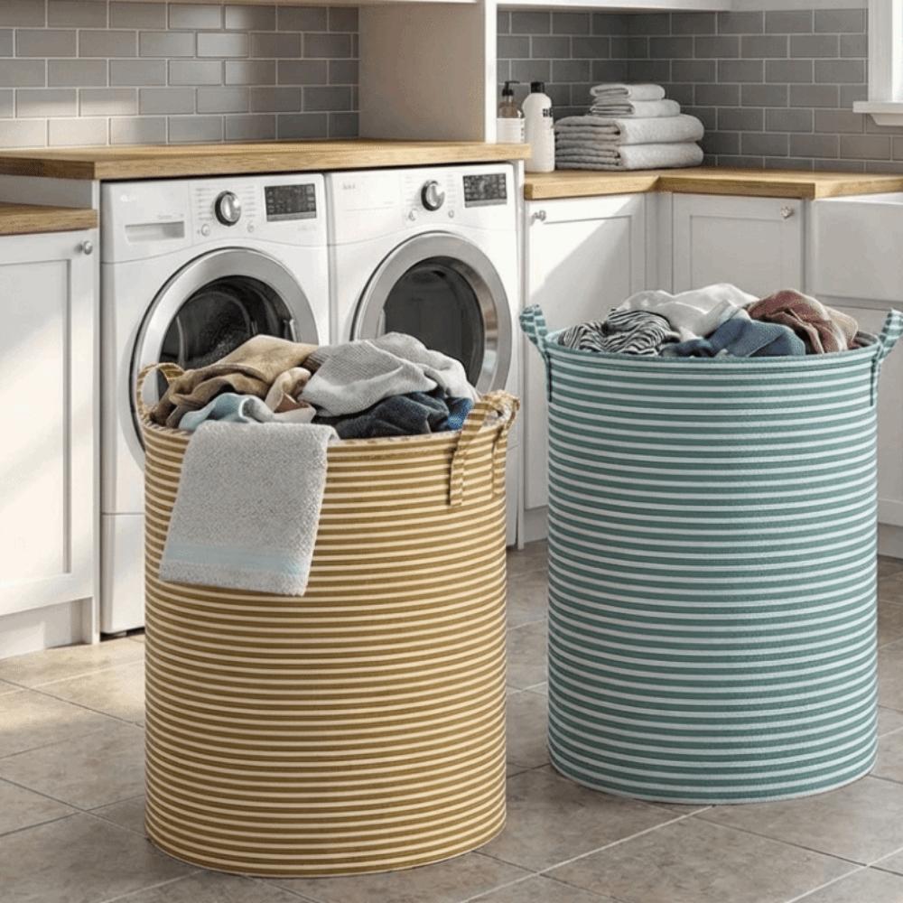 Folding Striped Laundry Basket Large Capacity Sundries Storage Basket Toys Organizers  Bathroom