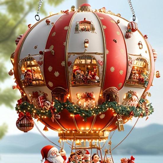 Christmas Hot Air Balloon Ornaments 2D Acrylic Xmas Tree Pendant Cartoon Santa In Hot Air Balloon Hanging Decoration for Trees Doors Windows Decor