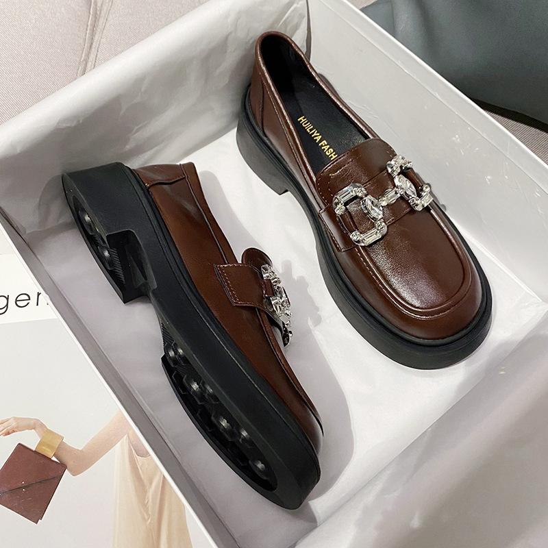 

Хулия черные лоферы женские осенние платформенные подошвы новый стиль маленькие кожаные туфли одинарные туфли Мэри Джейн X812-17 40