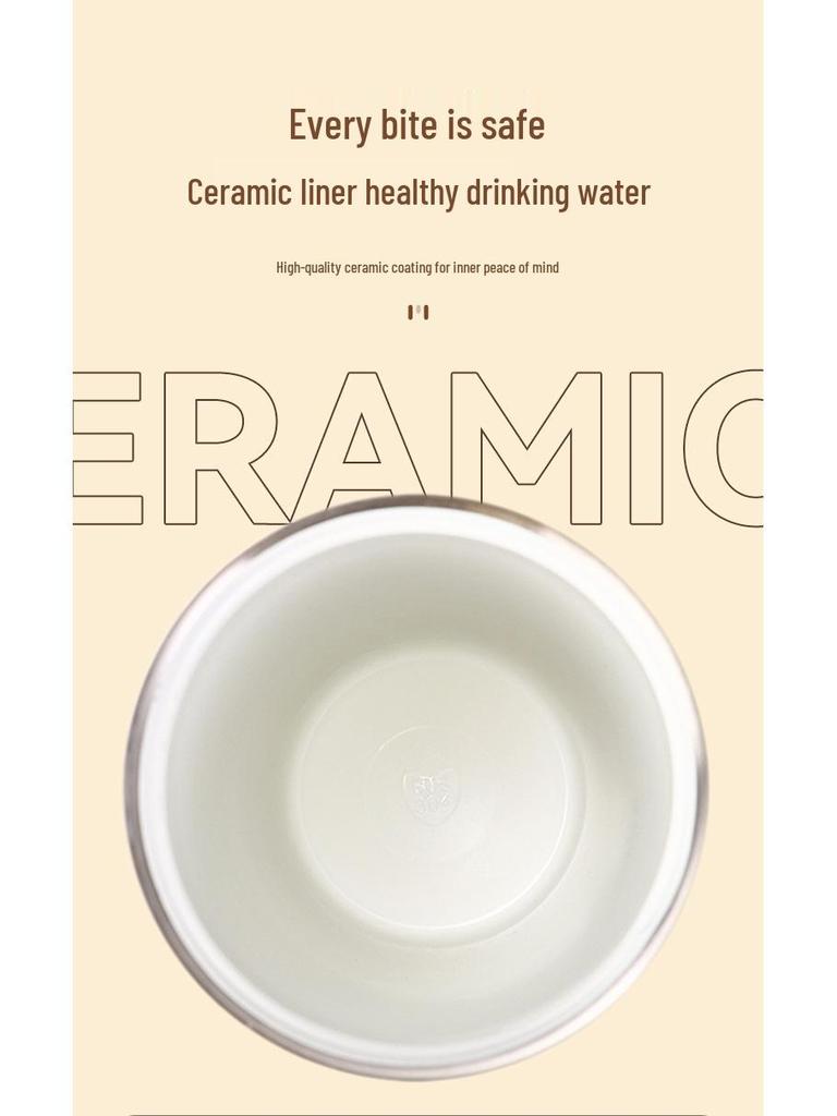 Portable Insulated Ceramic Liner Coffee Cup with Straw - Unisex Light Luxury Style for Office and Car