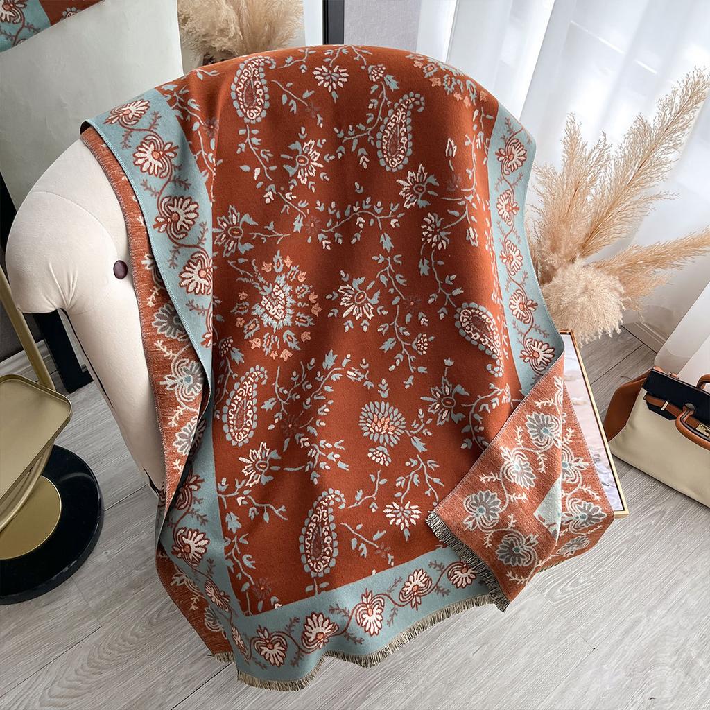 400G Thickened Version Of Retro Ethnic Style Cashew Flower Scarf Women'S Winter High-End Warm Scarf Imitation Cashmere Shawl