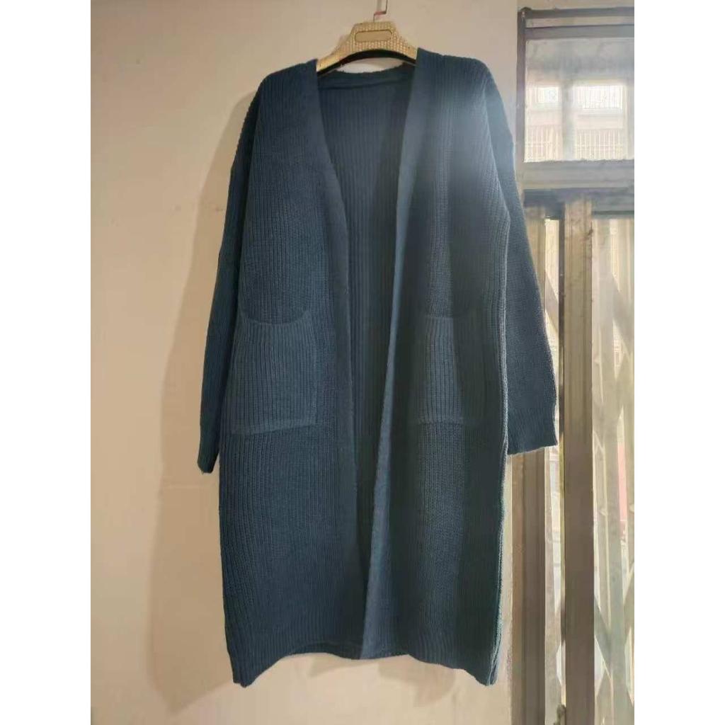 Fortykket høst- og vinterkåpe i strikket genser for kvinner, løstsittende og allsidig basisplagg, langermet strikket cardigan, jakke i middels lengde