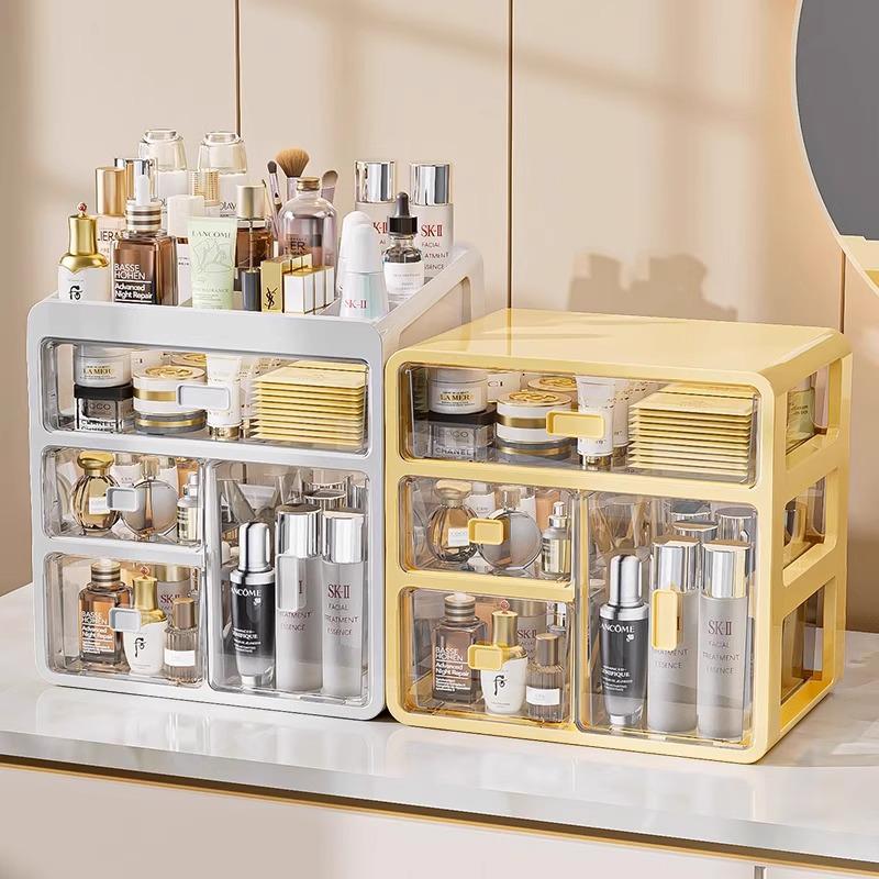 Cosmetic Storage Box with Drawers for Lipstick & Skincare - Compartmentalized Desktop Organizer for Dressing Table