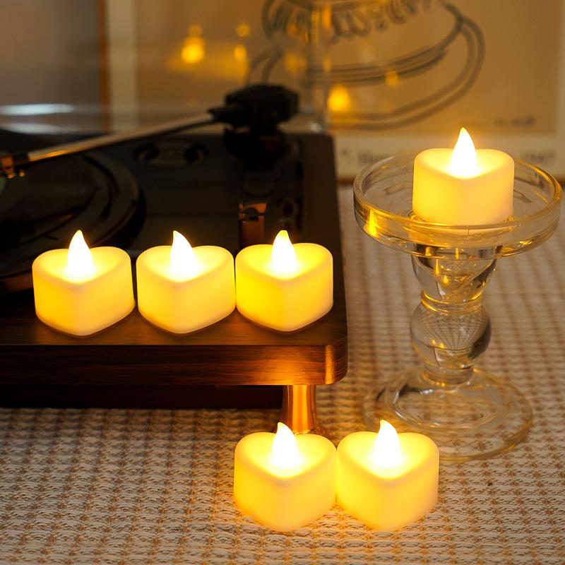 Flameless Led Candle For Home Christmas Party Wedding Decoration Heart-shaped Electronic Battery-Power Tealight Candles