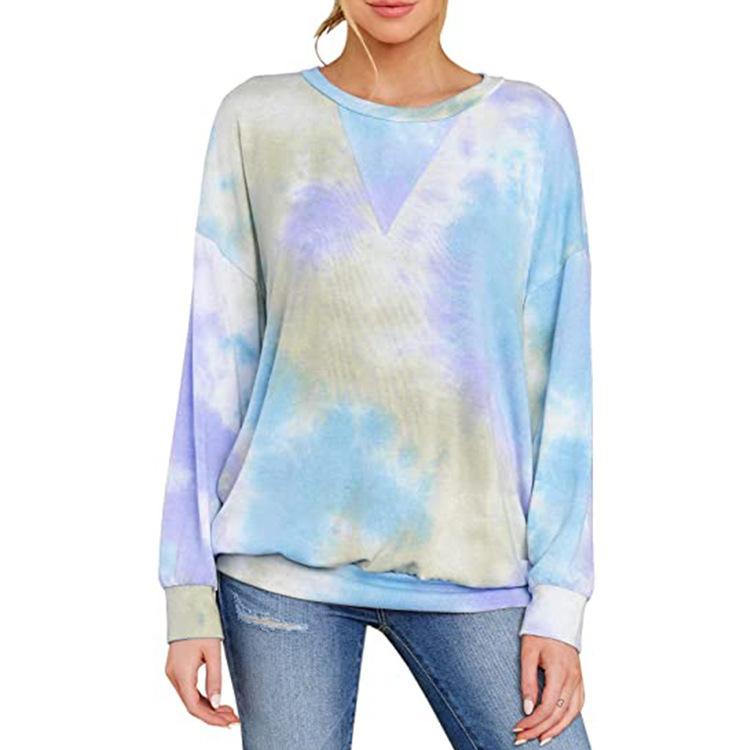 

Новая женская футболка с длинным рукавом и круглым вырезом, с принтом тай-дай XXL синий