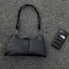 Black Crocodile Pattern Shoulder Bag for Women - Adjustable Strap, Magnetic Closure, Retro Style, Sleek Design with Golden-Tone Hardware