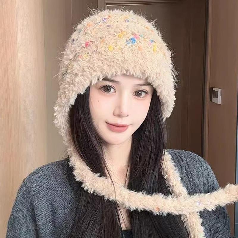 1PCS Autumn And Winter Warm Wool Hat Hand-woven Hollow Bag Hat Women's Ethnic Style Fringed Ear Protector Knitted Hat