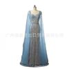European and American high-end blue elegant flying sleeves fishtail dress banquet host performance evening dress LA11111