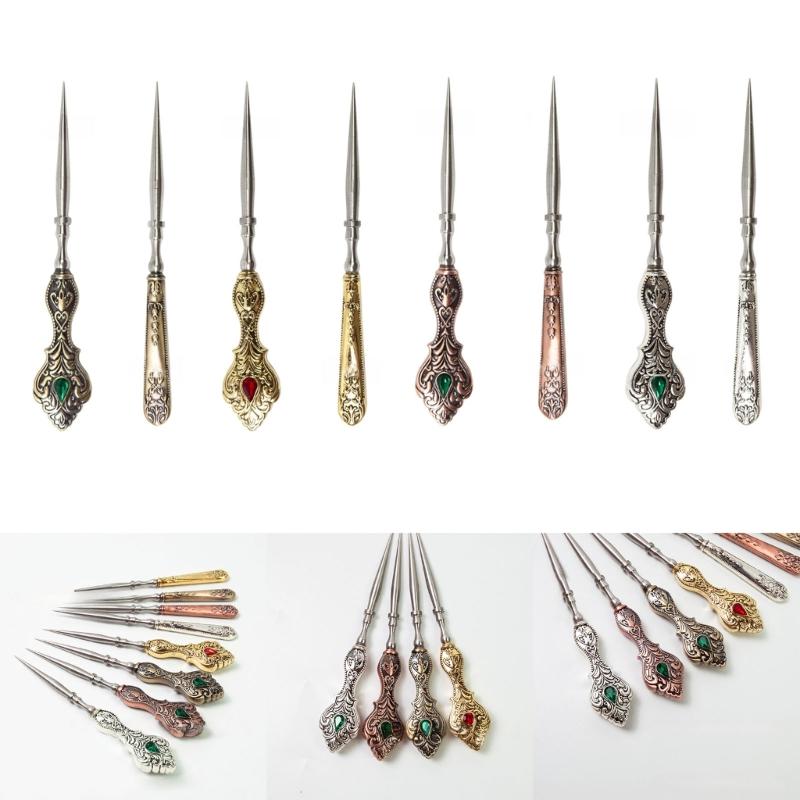 2 Pieces Vintage Sewing Awls Metal Stitching Awl Tailors Awl Tools for Leather Work DIY Craft Hand Stitching Sewing