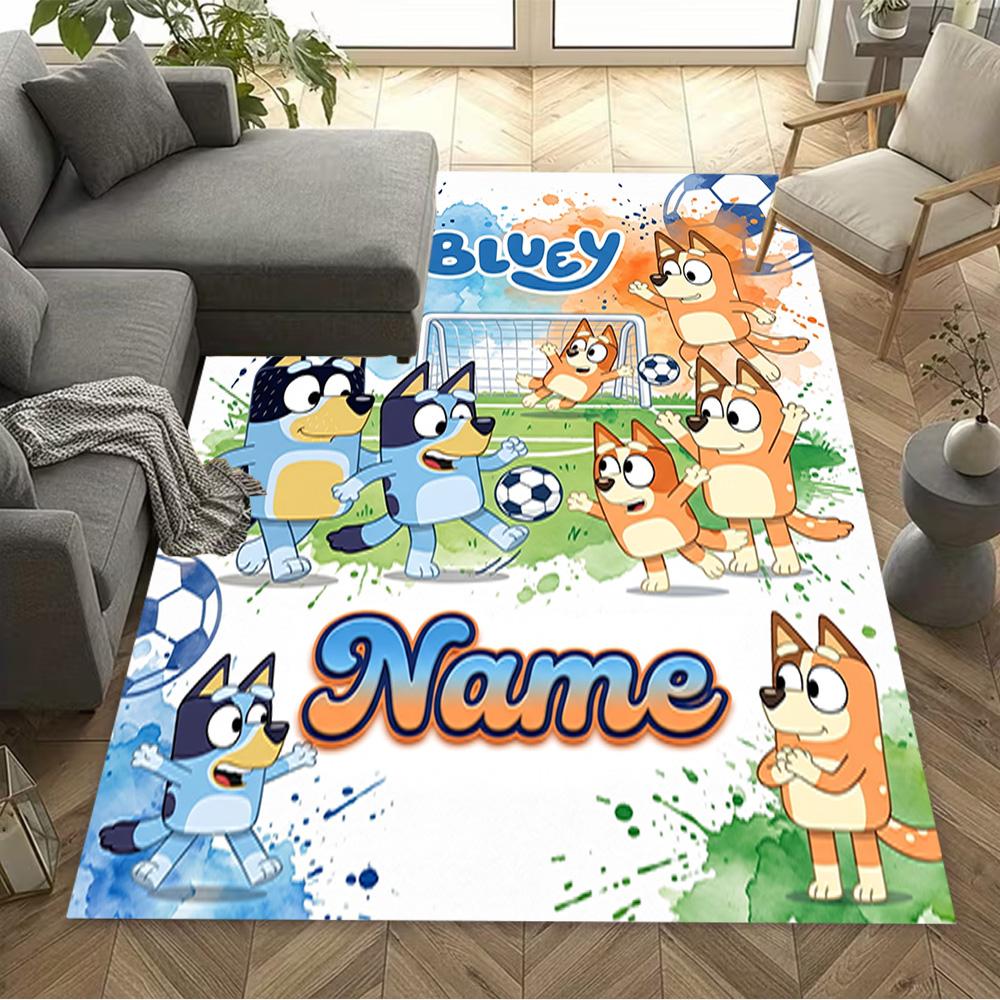 Bluey's Soccer Fun Customizable Name Area Rug Perfect for Dormitory Decorate room Entryway Playrooms Anti-slip Rug Office home decor Gift for Festival