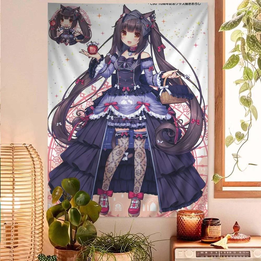 Аниме Nekopara Мультяшный Печатный Гобелен Кавайный Научно-Фантастический Стиль Искусства Идеально Подходит Для Домашнего Декора И Настенного Полотна В Научно-Фантастических Комнатах 74x94cm(29x37in)