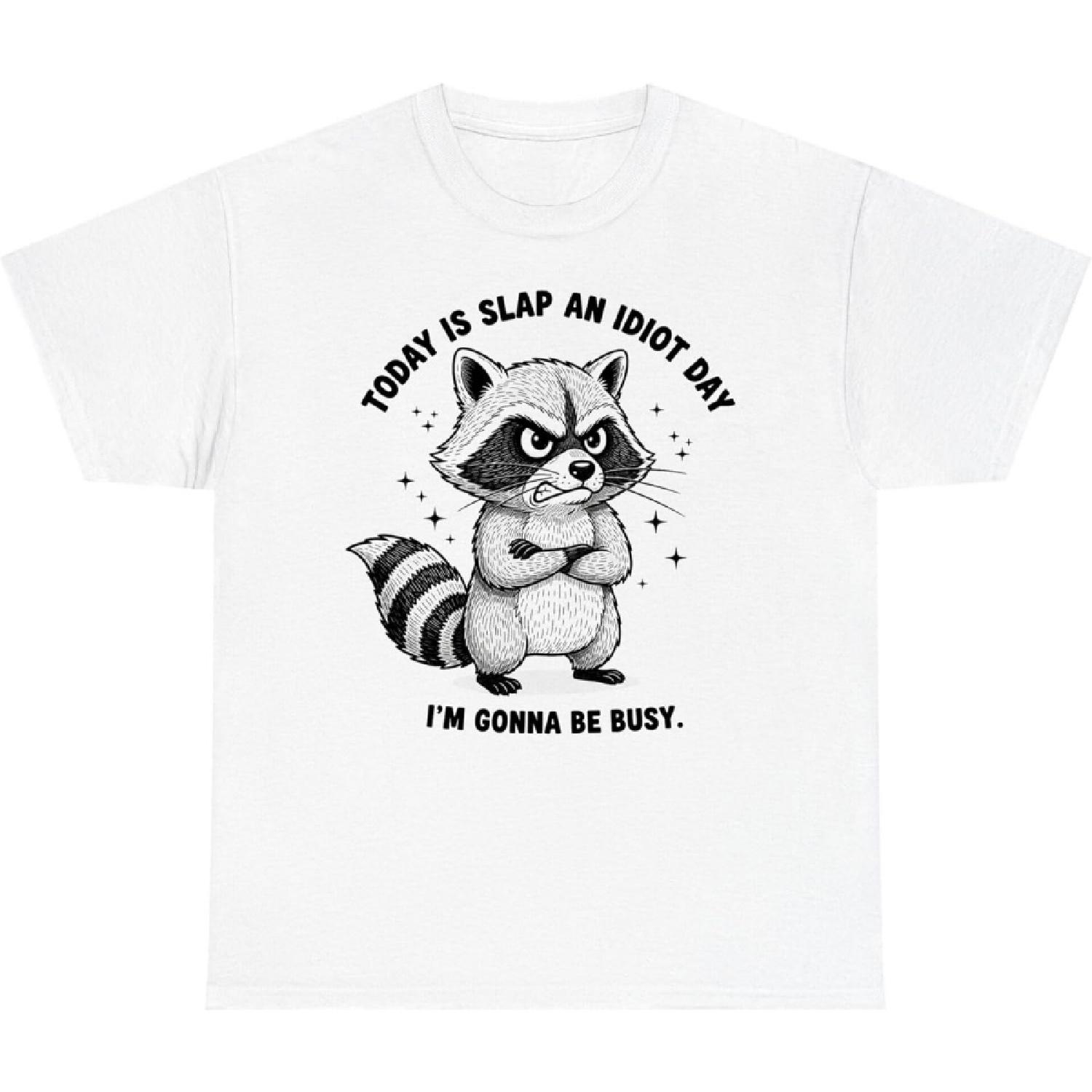 Slap an Idiot Day Funny Raccoon T-Shirt - Sarcastic  I m Gonna Be Busy  Tee XXXXXL белый