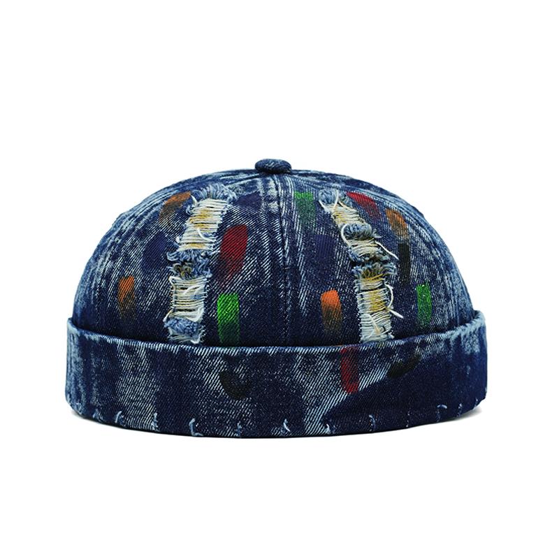 Tear Broken Denim Docker Cap Colorful Brimless Caps Without Visor Adjustable Cotton Polyester Hat Hats Outdoor Street Hip Hop