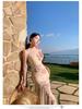 Abito Sirena a Rete Floreale 3D French Chic con Spalline - Vita Sagomata, Stile Estivo, Elegante e Sexy