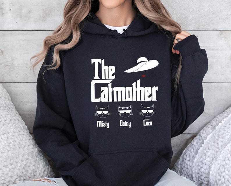 Cat Mom Pattern Hooded Sweatshirt - Women's Trendy Autumn/Winter Long Sleeve Top