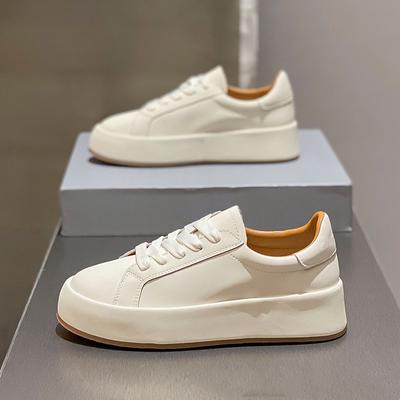 Wiosna Nowa Moda Skórzane Gruba Podeszwa Codzienne Płaskie Białe Damskie Buty Wygodne Oddychające Podwyższające Sneakersy