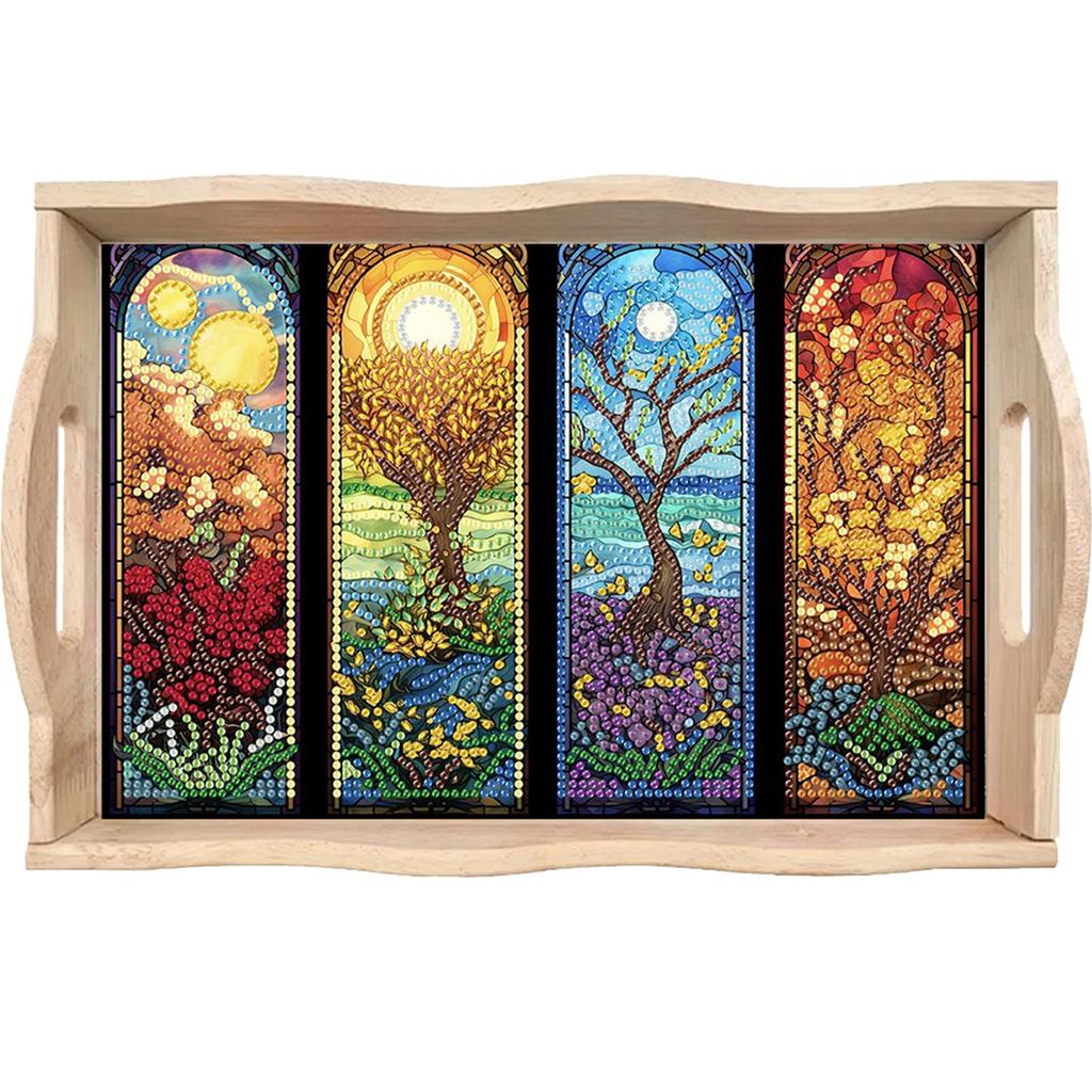 Diamond Painting Wooden Tray with Handle Wooden DIY Diamond Painting Tray Kit Serving Platter for Home Dining and Parties