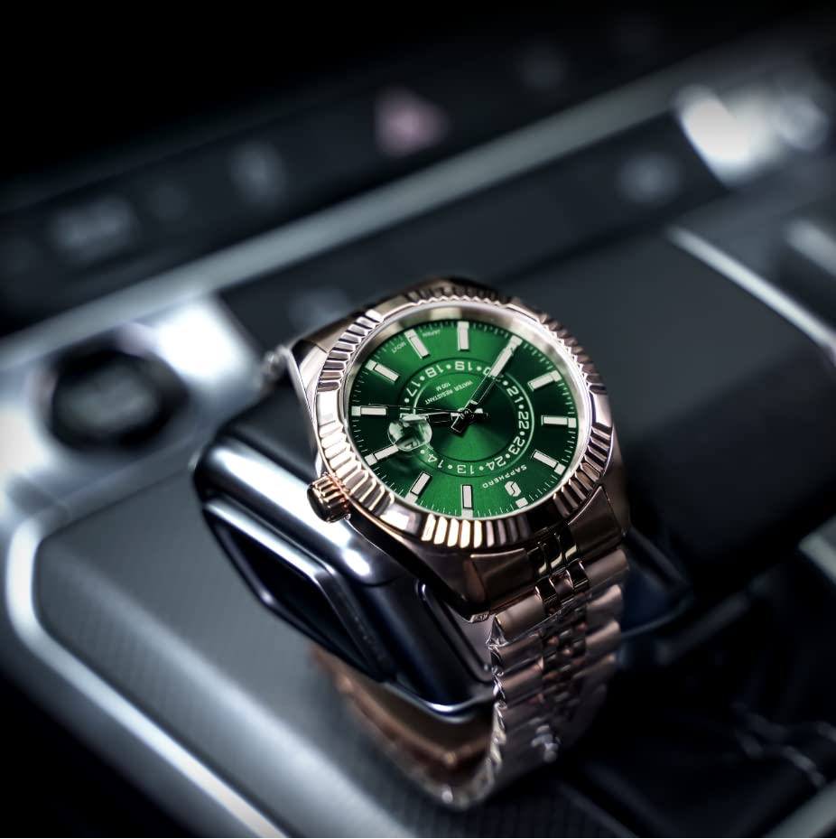 water resistant to 10 Japanese analog date golden gold green Men's watch, ATM, movement, watch, simple, gift, men's, business, display, quartz,