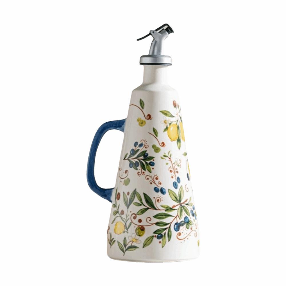 Bouteille à Huile Céramique Forme Cône Motif Citron Vinaigre Condiment Récipient Outil Assaisonnement Cuisine