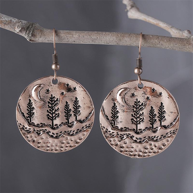 

Retro Simple Ethnic Style Moon Stars Forest Mountains Combination Earrings