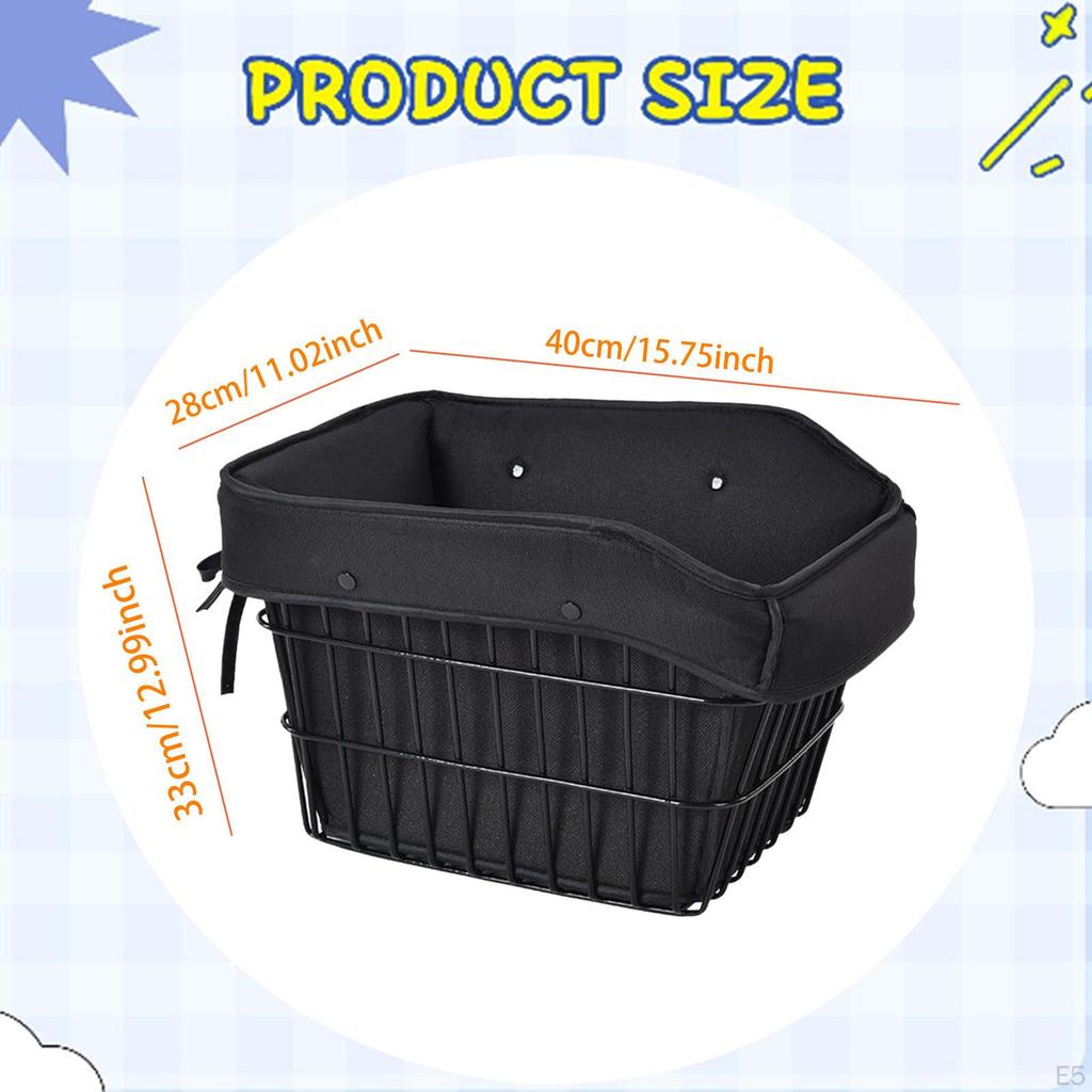 Basket Bike Pannier Container Accessories Sundries Organizer with Liner Bag for Outdoor
