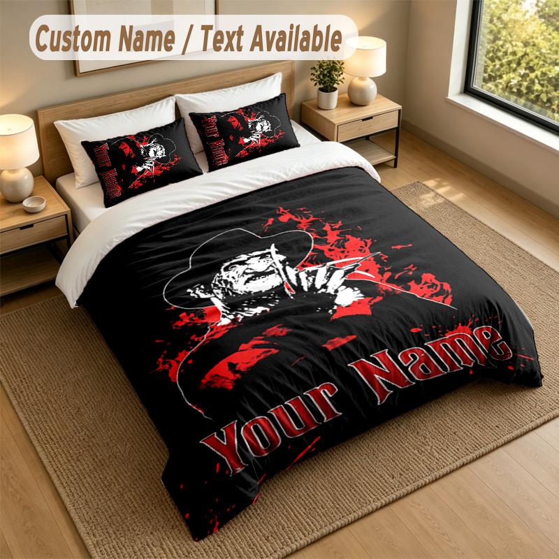 3Pcs Bedding Set Custom Name Text, 1 Sheet 2 Pillowcases Home Bed DecorA Nightmare On Elm Street Freddy Krueger