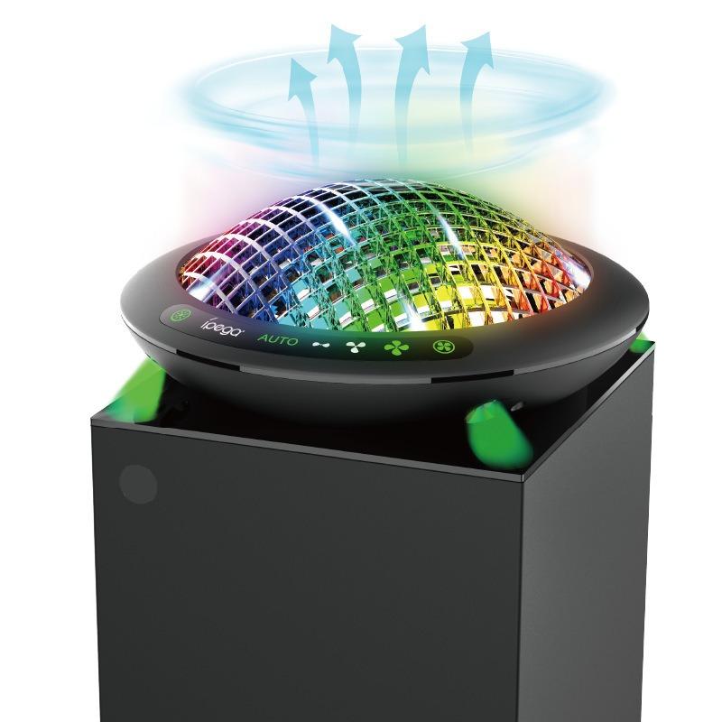 UFO-Lüfter mit 11 RGB-Lichtern, Automatisches Kühlsystem, Lüftergeschwindigkeit temperaturgesteuert einstellbar für Xbox Series X Konsole, Geräuscharm, 3 Geschwindigkeiten, USB-Anschluss