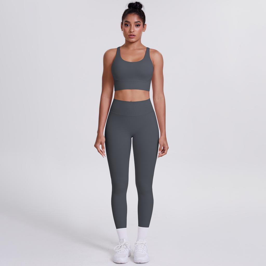 New Woolen Tight Yoga Dress Cross Back Sports Bra Set Cloud Sensing Speed Drying Running Fitness Two Piece Set For Women